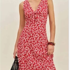Reformation Red Floral Sundress V-Neck Midi